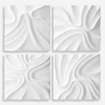 Snowdrift Sculpted Square Wall Decorations - 15.25" - White - Set of 4