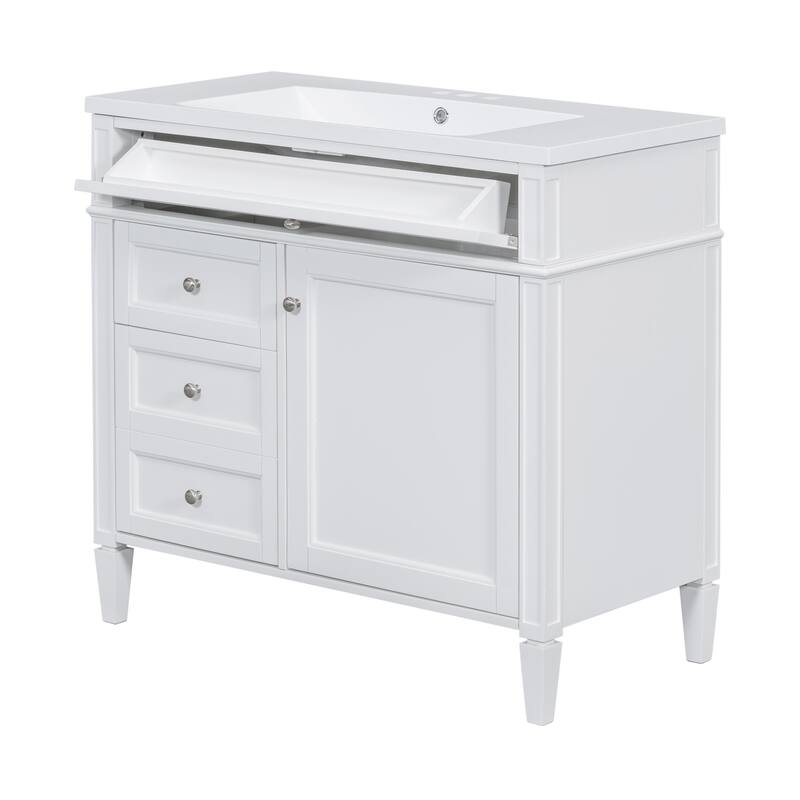 Bathroom Vanity with Sink Combo Set, Bathroom Cabinet with Storage Racks, Storage Cabinet with 2 Drawers and Tip-Out Drawer