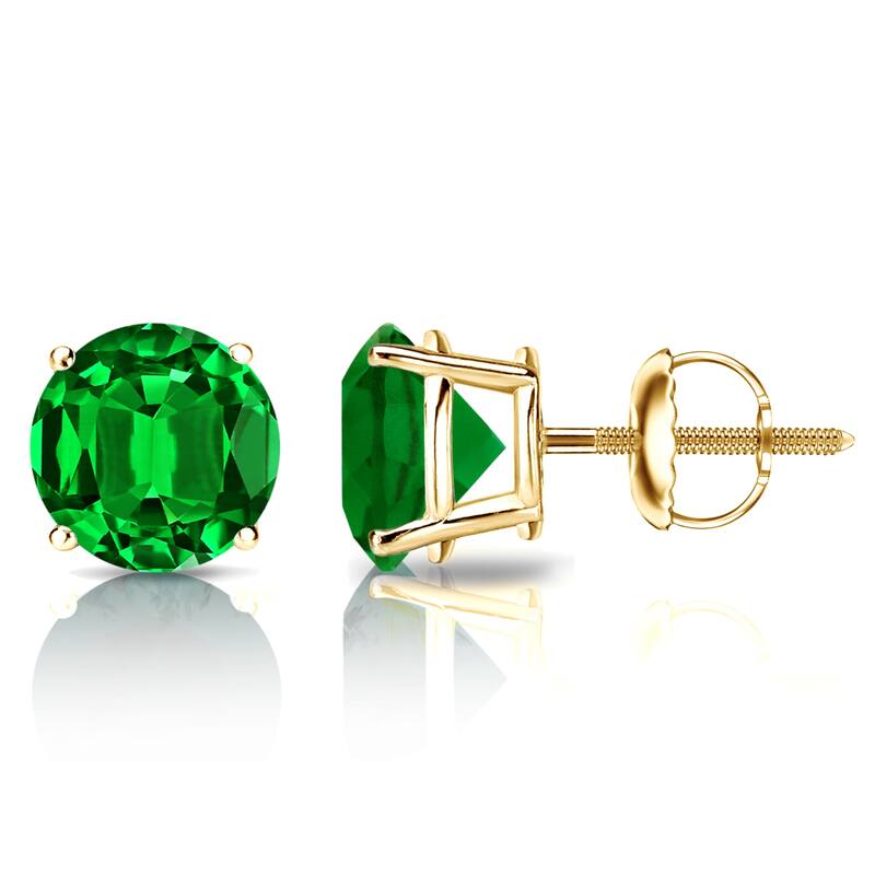 Auriya 14k Gold Lab Grown Gemstone Green Emerald Stud Earrings Round 0.25 to 5.00 ct. tw. 4-Prong Basket Screw-Back - 2.50ct tgw. - Yellow