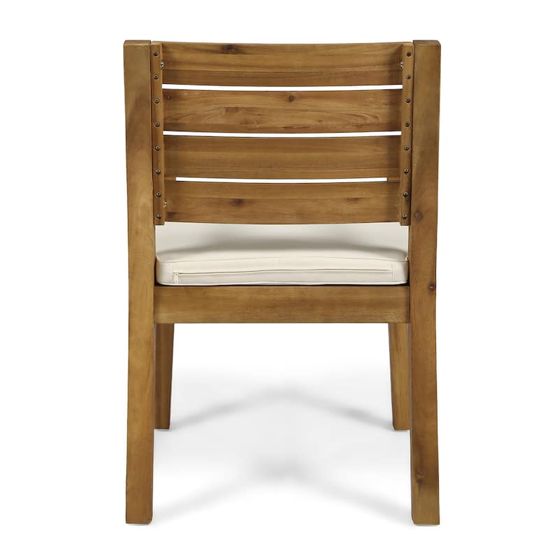 Roomfitters Outdoor Acacia Wood Dining Chairs Set of 2 with Slatted Back and Cushions