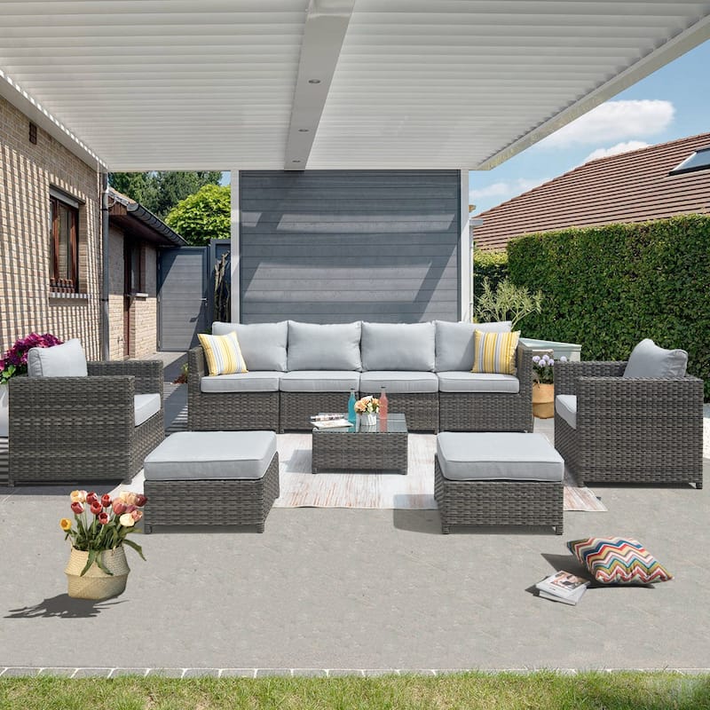 OVIOS Patio Furniture Deep Seat Wicker 9-piece Set