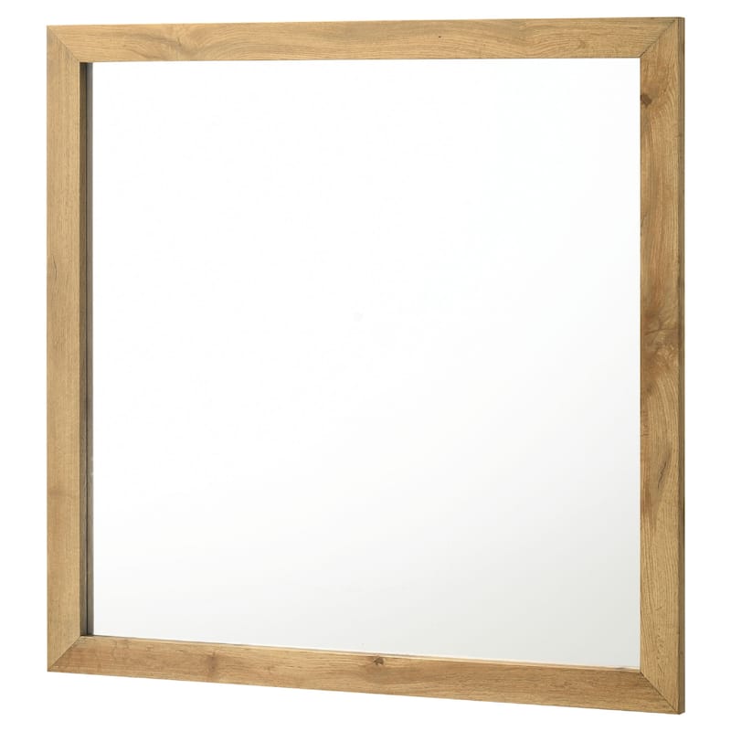 Wemy Rectangular Dresser Mirror, Flat Glass Design, Natural Pine Wood - Natural Brown Pine