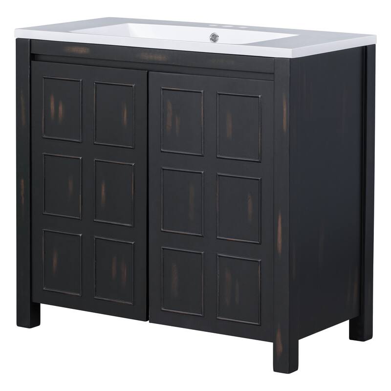36 Inch Bathroom Vanity with Ceramic Sink,Solid Wood Framework