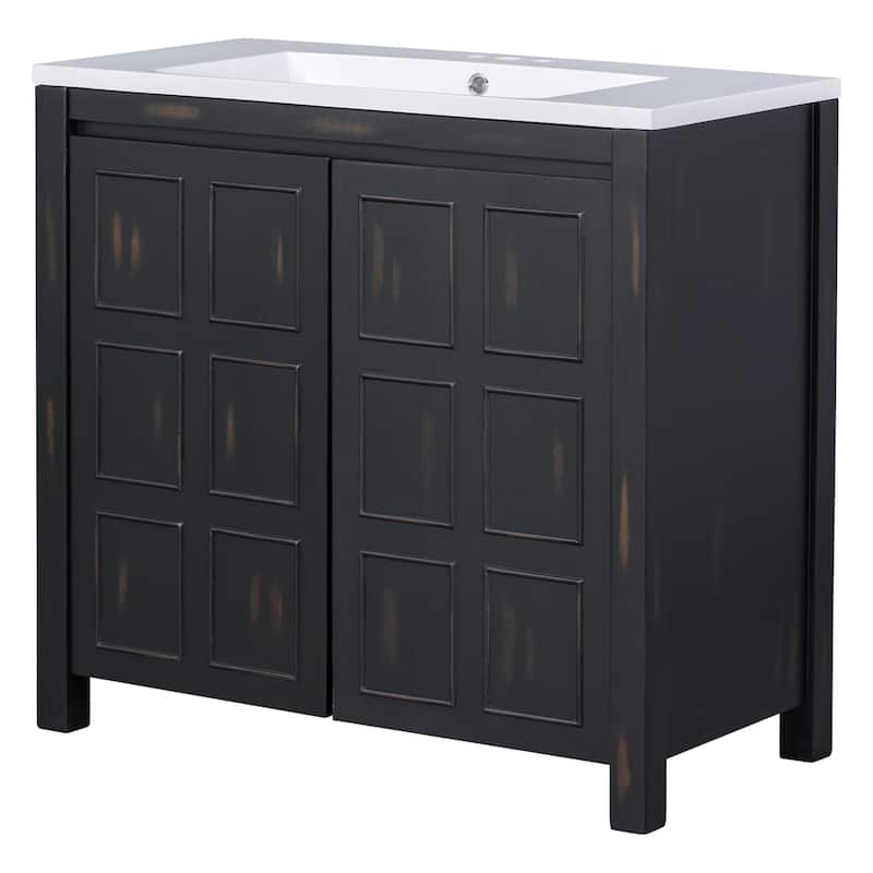 GDFStudio - Elysia Wood & Ceramic Bathroom Vanity with Sink & Storage Cabinet Organizer