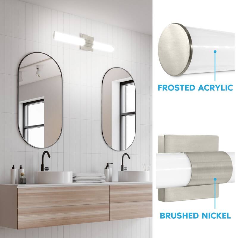 Luxrite LED Bathroom Vanity Light Fixtures 24 Inch Brushed Nickel 5 CCT 2700K-5000K 24W 1700 Lumens CRI 90 Dimmable