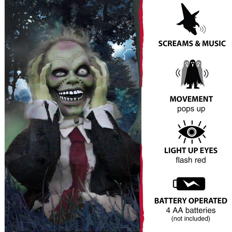 Haunted Hill Farm 22 In. Pop-Up Animatronic Ghoul, Indoor/Outdoor Halloween Decoration, Flashing Red Eyes, Battery-Operated