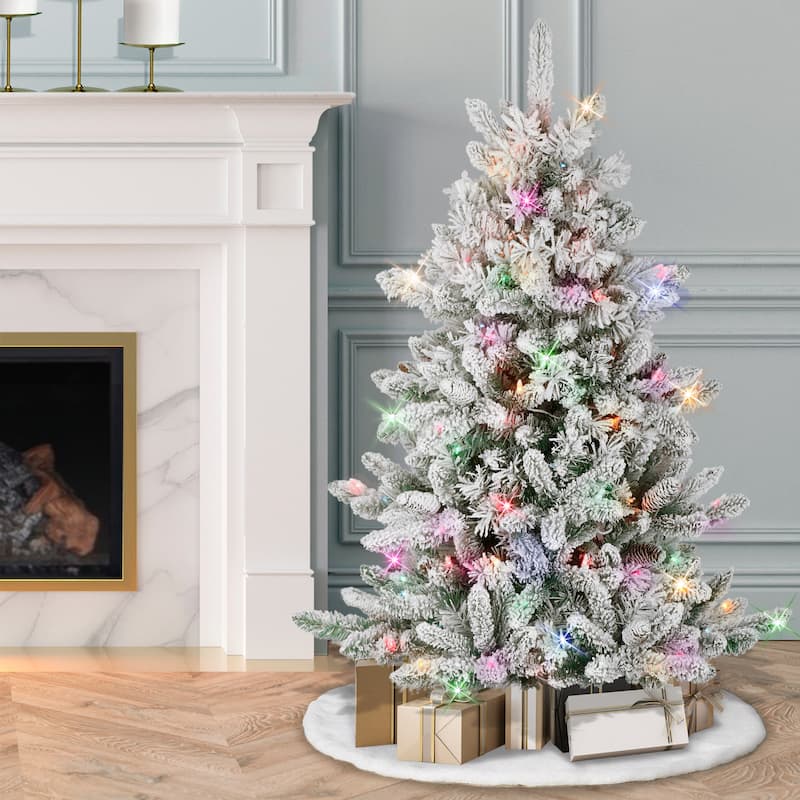 Puleo International 4.5 ft. Pre-lit Flocked ‎Bennington Fir Artificial Christmas Tree - 4.5 Foot