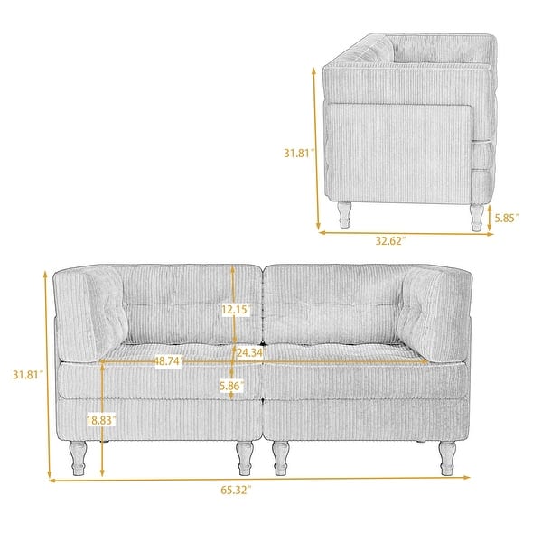 dimension image slide 1 of 5, Madison Oversized Upholstered Corduroy Modular Sectional Sofa