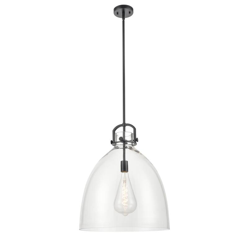 Innovations Lighting Newton Bell - 1 Light 18" Stem Hung Pendant - Clear/Matte Black