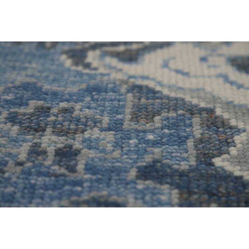 Hand Knotted Oriental 100% Wool Carpet Transitional All-Over Navy Blue & Blues Oushak Area Rug - 11' 1'' X 9' 3''