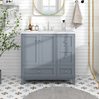 36 Inch Modern Bathroom Vanity with USB Charging and sink