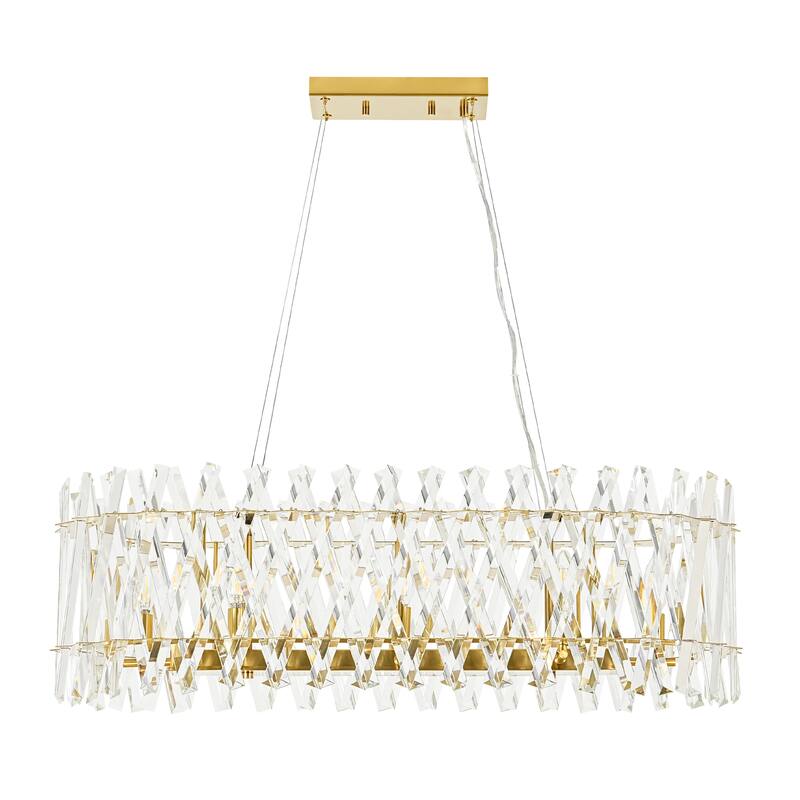 8-Light Brushed Gold Modern Luxury Iron & Cut Glass Chandelier Light with Adjustable Height for Living & Dining Rooms