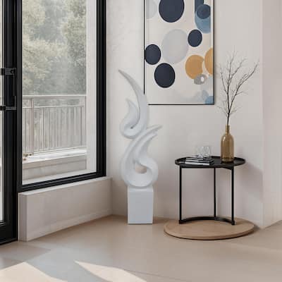 Accent Decor, 36 Inch Tabletop Flame Sculpture, Modern White Resin