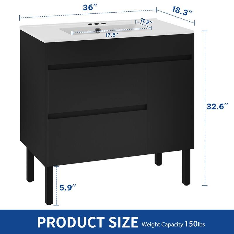 Moasis 37" Freestanding Single Bathroom Vanity with 1 Soft Closing Cabinet & 2 Drawers