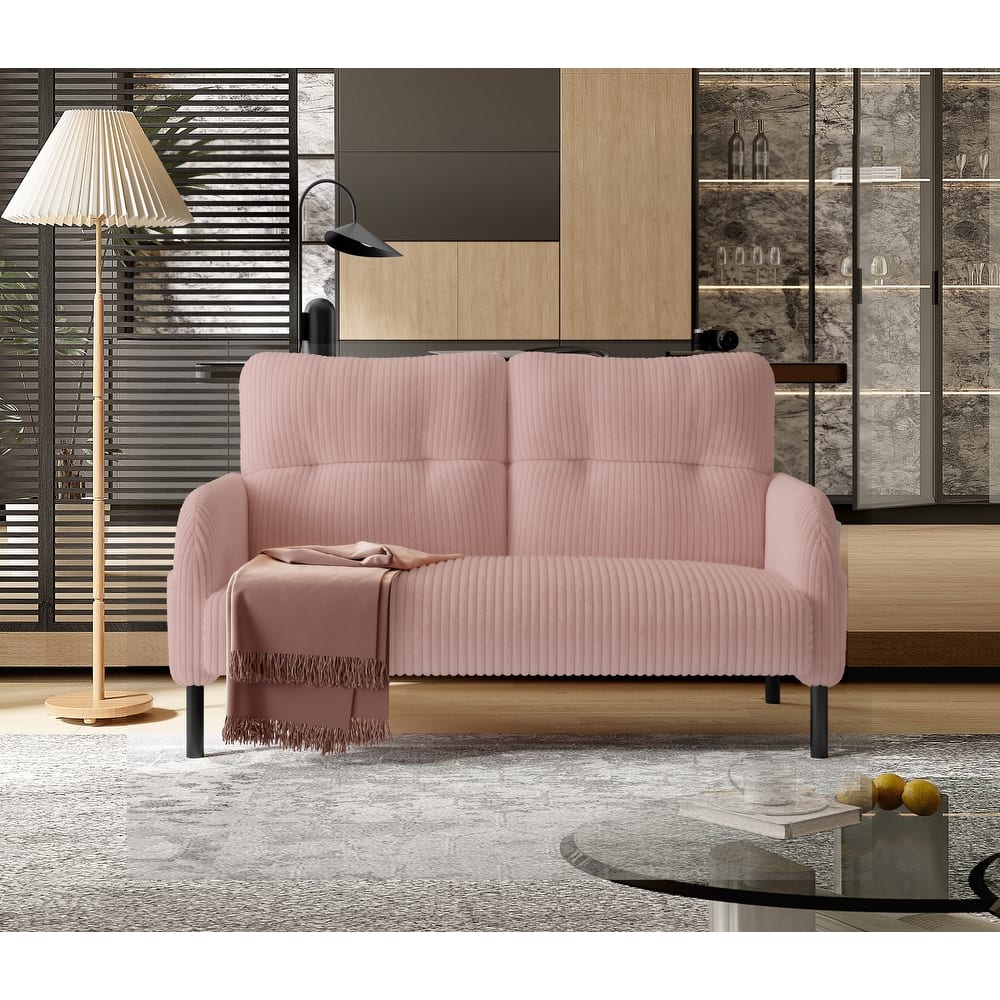 HOMEFUN Corduroy Upholstered Tufted Comfortable Wood Frame Loveseats Sofa with Double Side Pocket