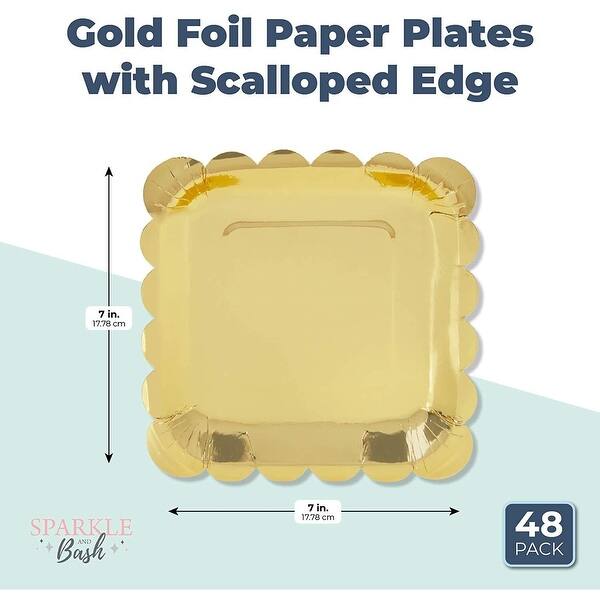 48-Pack Gold Foil Square Paper Plates Scalloped Edge (7 in) - Bed Bath ...