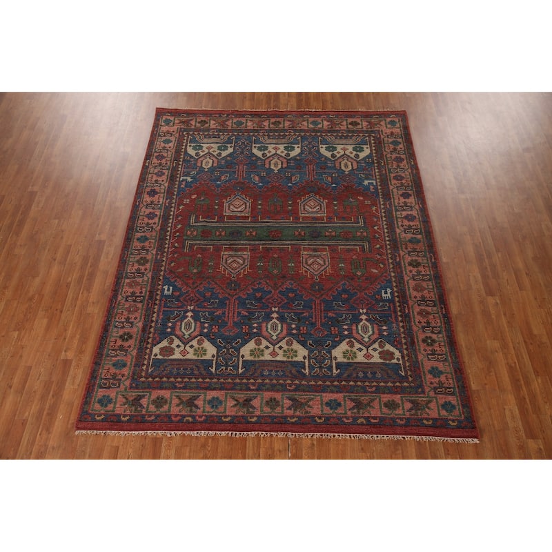 Geometric Red Sirjan Oriental Area Rug Handmade Wool Carpet - 7'11"x 9'11"