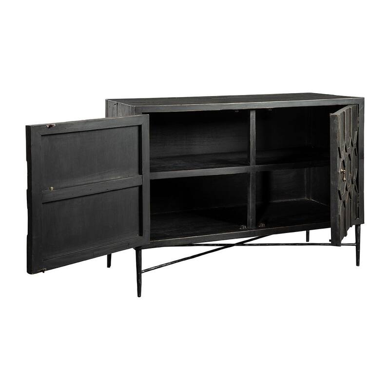 Furniture Classics Cable Iron & Pine Geometric Pattern Cabinet in Rubbed Finish