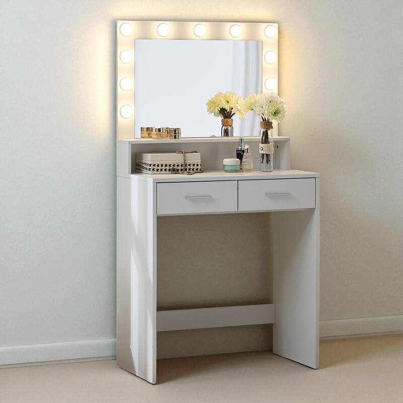 Vanity Desk with Lighted Mirror, Makeup Table with Drawers and 3 Lighting Modes for Bedroom