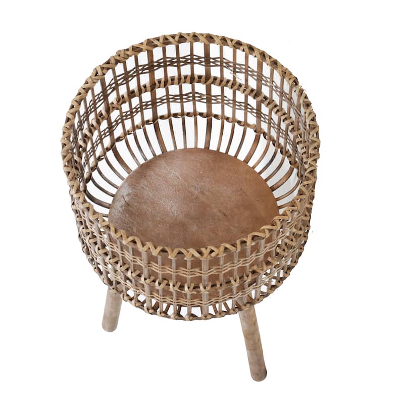 Sagebrook Home Neutral Boho Wicker Planter Stand Set, Versatile Indoor Garden Decor