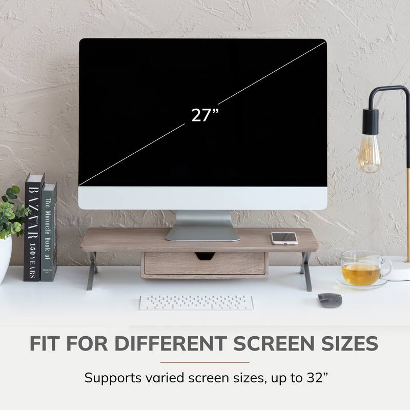 Jani Wood Monitor Stand Riser Desk - Ergonomic Design Stand, Desktop Organizer Table for Home, Office Workspace, Gaming Desk