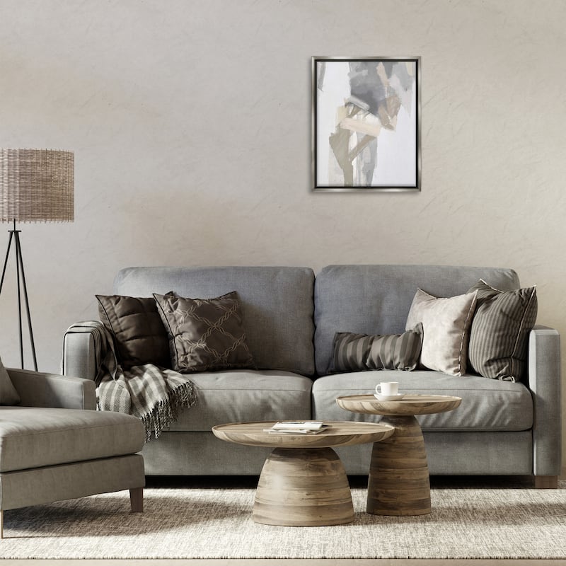 Stupell Elegant Grey & Beige Streaks Framed Floater Canvas Wall Art Design By Rachel Springer