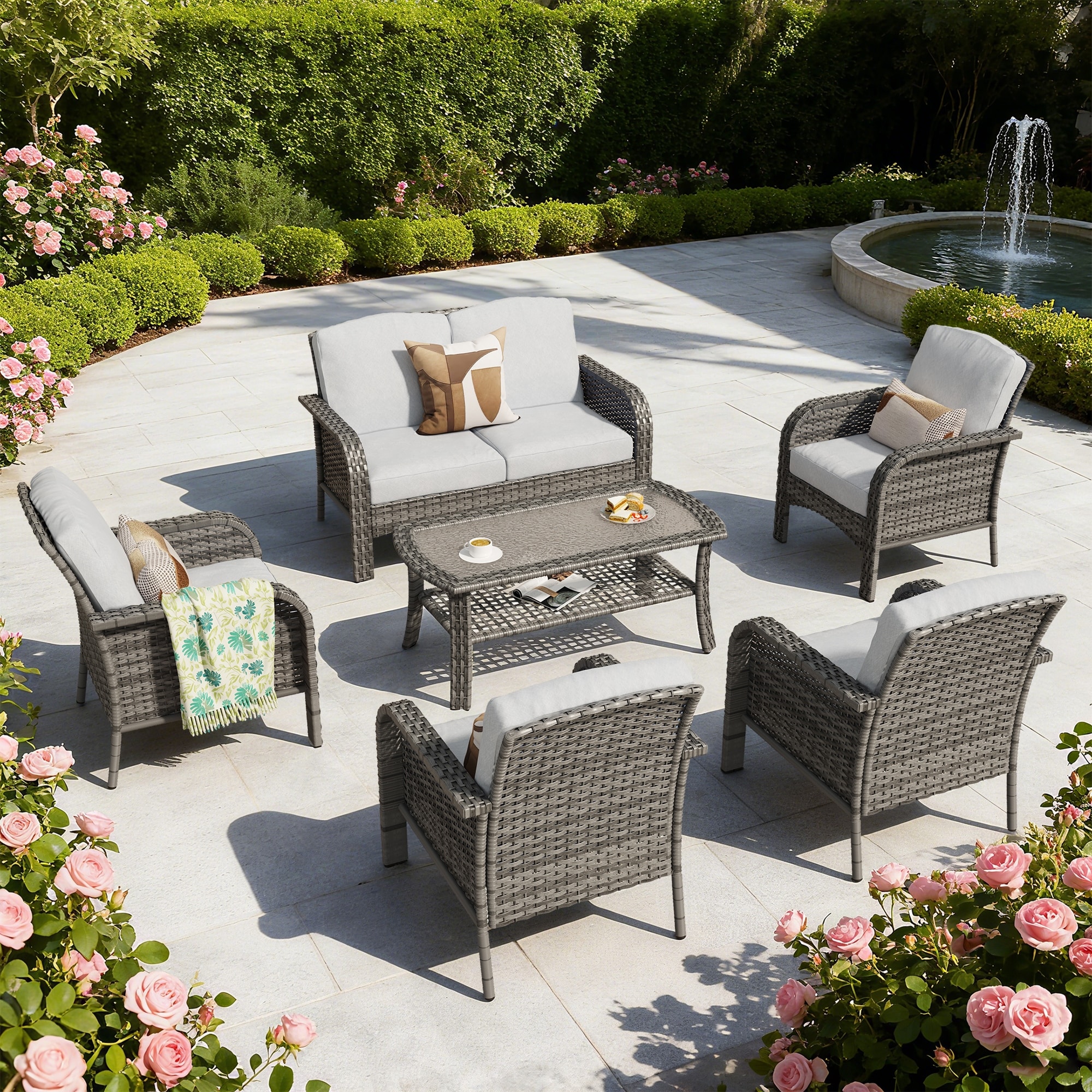 XIZZI 6-Piece Outdoor Wicker Patio Furniture Chairs Set