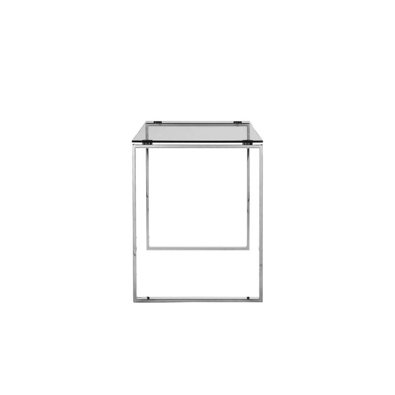 Elen 47 Inch Desk, Rectangular Tempered Glass Top, High Polished Steel