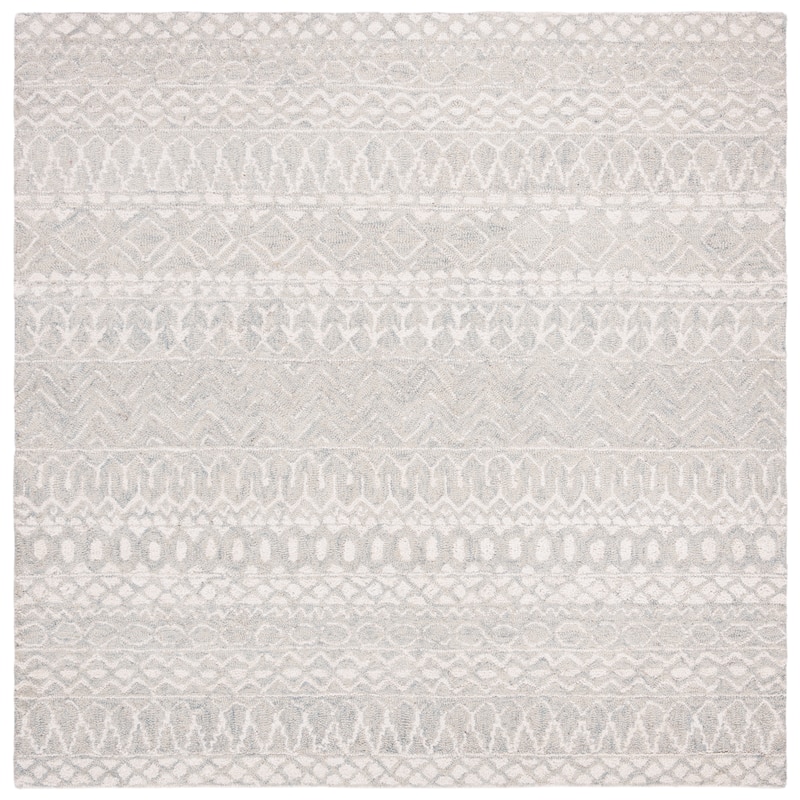 SAFAVIEH, Handmade Micro-Loop Fedosia Wool Rug - 5' Square - Aqua/Ivory