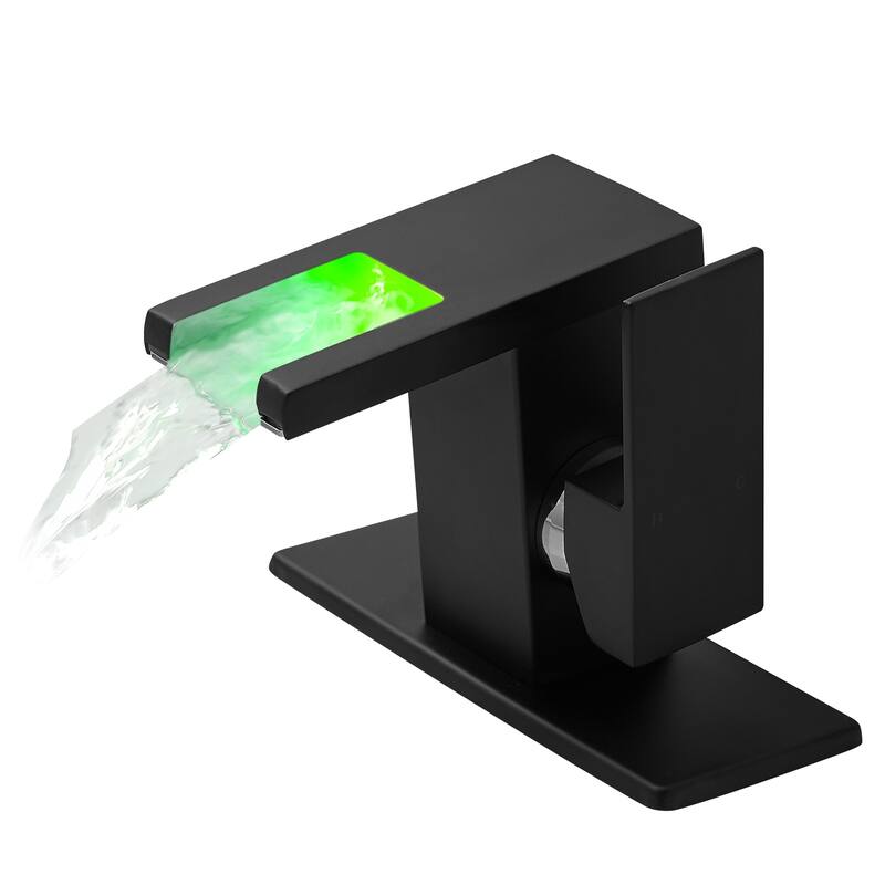 Bathroom Sink Faucet LED Light 3 Colors Changing Waterfall Glass Spout Hot Cold Water Mixer Single Handle One Hole