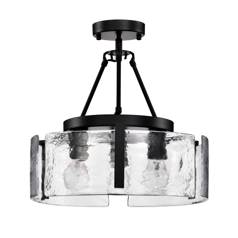 Reina 3-Light Water Textured Glass Panel Drum Semi Flush Mount