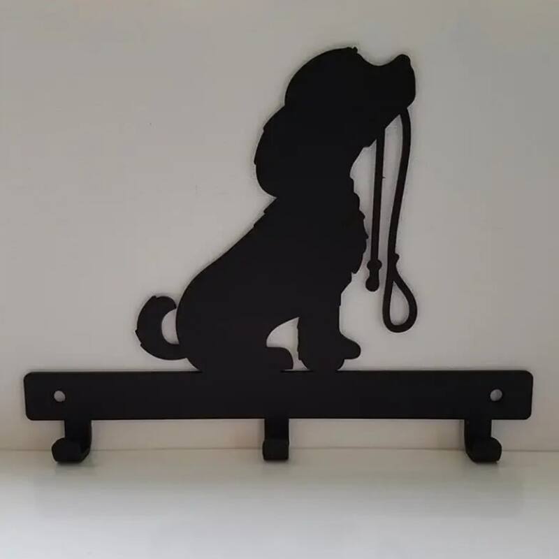Black Matte Metal DOG Lead Wall-Mounted Towel Rack with 6 Hooks for Towels Robes and Accessories - 7.8”L x 6”H
