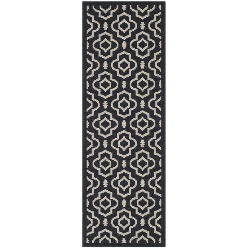 SAFAVIEH Courtyard Ketty Indoor/ Outdoor Waterproof Patio Backyard Rug - 2'3" x 10' Runner - Black/Beige