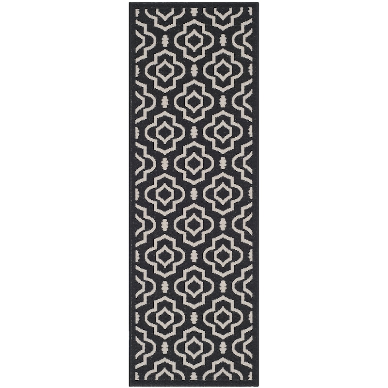 SAFAVIEH Courtyard Rheta Indoor/ Outdoor Waterproof Patio Backyard Rug - 2'3" x 6'7" - Black/Beige