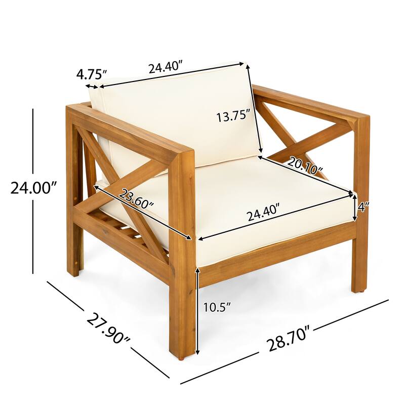Roomfitters Outdoor Acacia Wood Club Chairs, Teak Finish Armchairs with Cushions