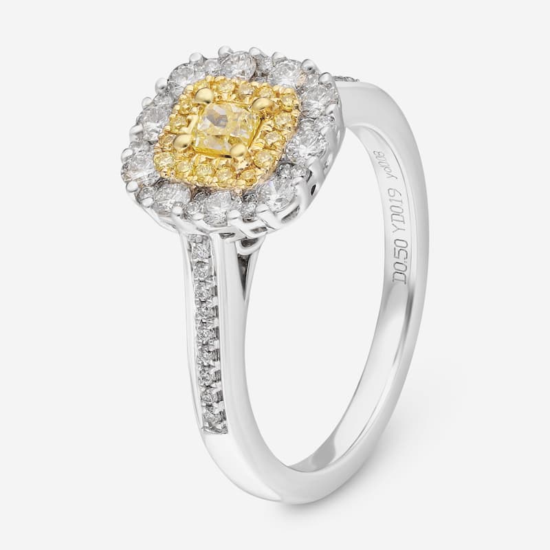 Gregg Ruth 18K White Gold, Fancy Yellow Diamond and White Diamond Engagement Ring Sz. 6.75