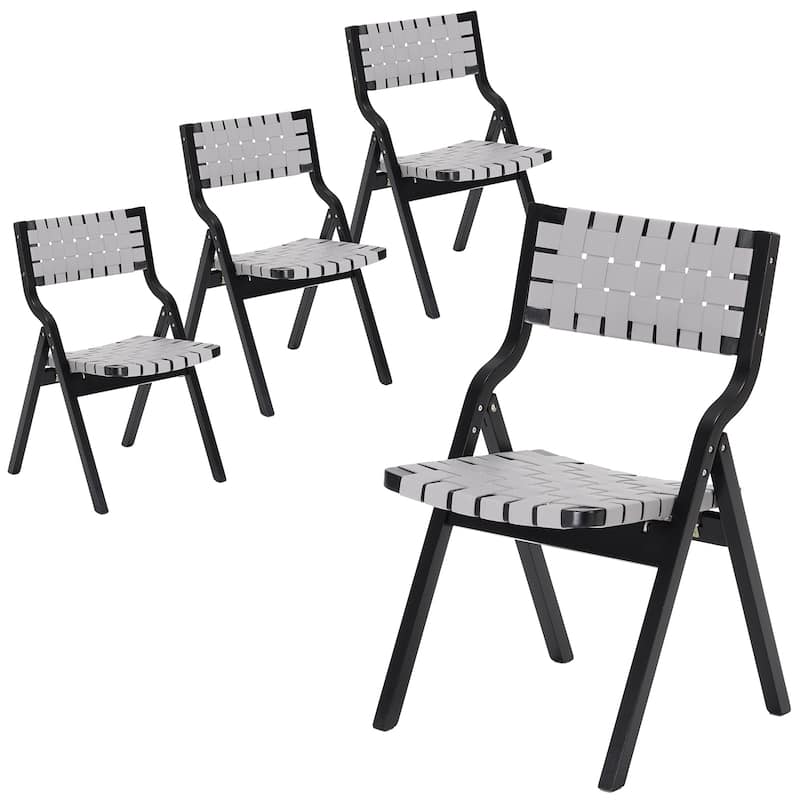 Foldable Chairs Wooden Stackable Dining Chairs for Kitchen & Dining Room Chair Woven Seat & Webbing Back, Dining Chair Set of 2