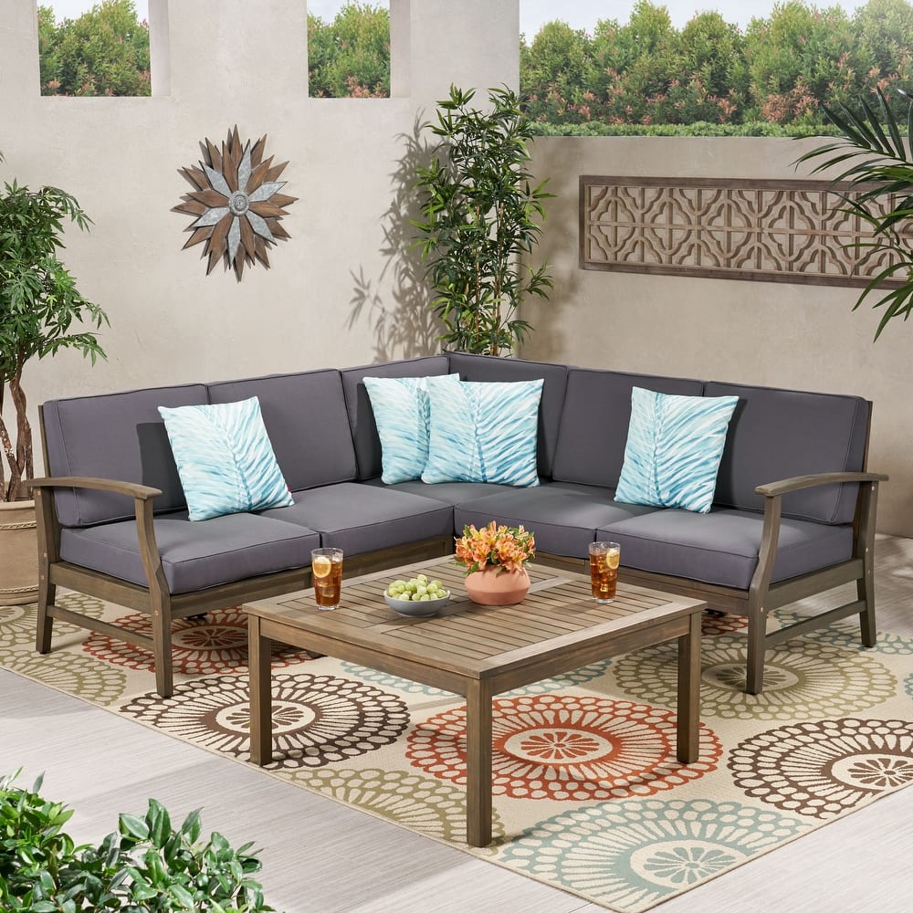 Perla Acacia Outdoor 5-seat Sectional Set by Christopher Knight Home