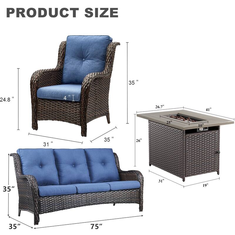 Outdoor Sofa Couch with 41" Fire Pit Table
