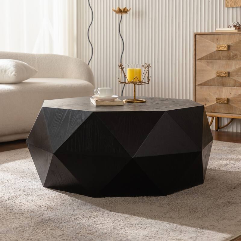 American Retro Coffee Table with 3D Relief Pattern, Nail Holes Knots and Wood Marks, for Living Room