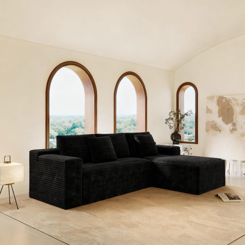 L-Shape Modular Sectional Sofa with Chaise Lounge, Oversized Corduroy Upholstered Cloud Couch, Compressed Deep Seat Corner Sofa