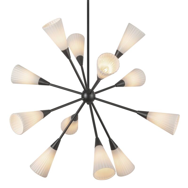 Alora Lighting CH462039 Cosmo 12 Light 39" Wide Sputnik Chandelier - Matte Black / Glossy Ribbed Opal Glass