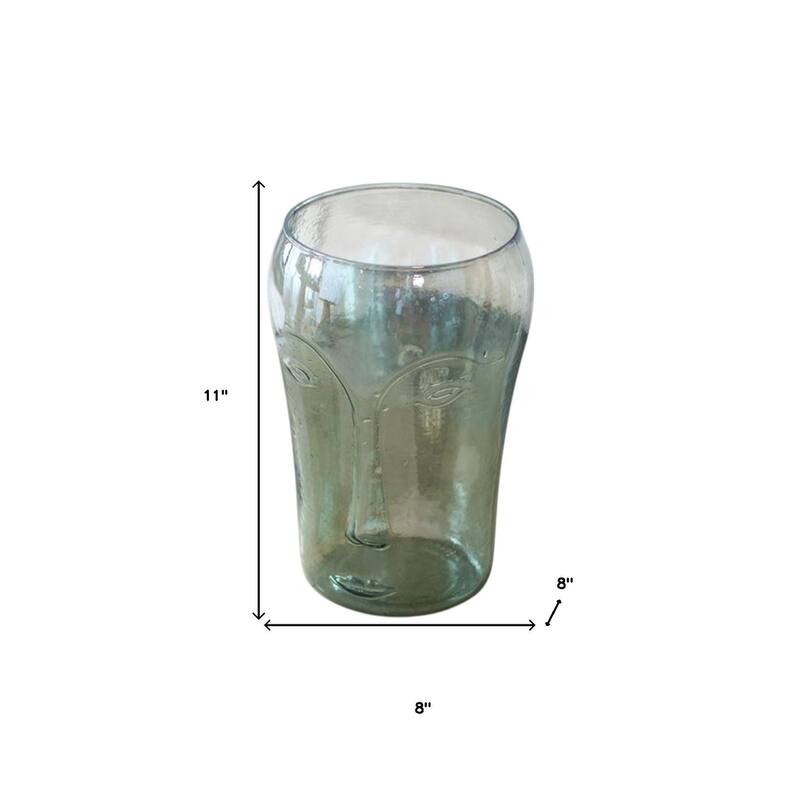 Set of Two Light Green Glass Modern Abstract Faces Table Vases - 8.00
