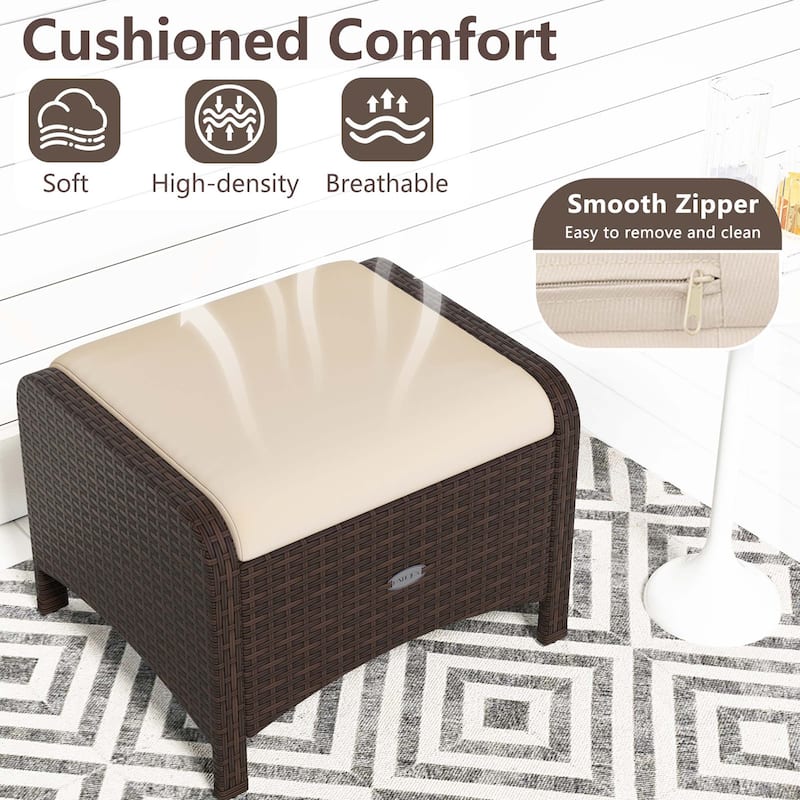Patiojoy 2 Pieces Outdoor Patio PE Wicker Ottomans with Removable - See Details