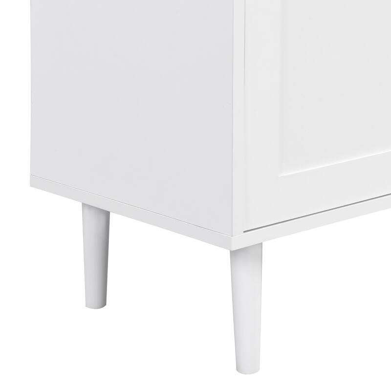 Elegant Shoe Cabinet with Arched Doors and Drawer, Cream Style Storage Sideboard with Adjustable Shelves and Solid Wood Legs