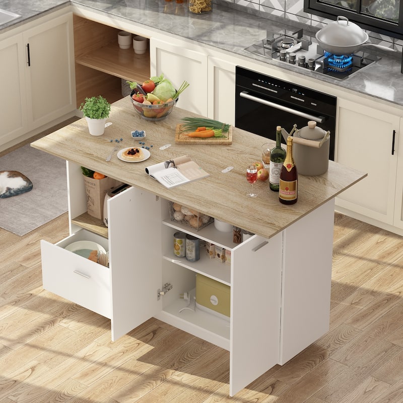 Kitchen Island with Storage Kitchen Cart Extendable Bar Table Dining - 59.1"Wx31.5"Lx35.5"H