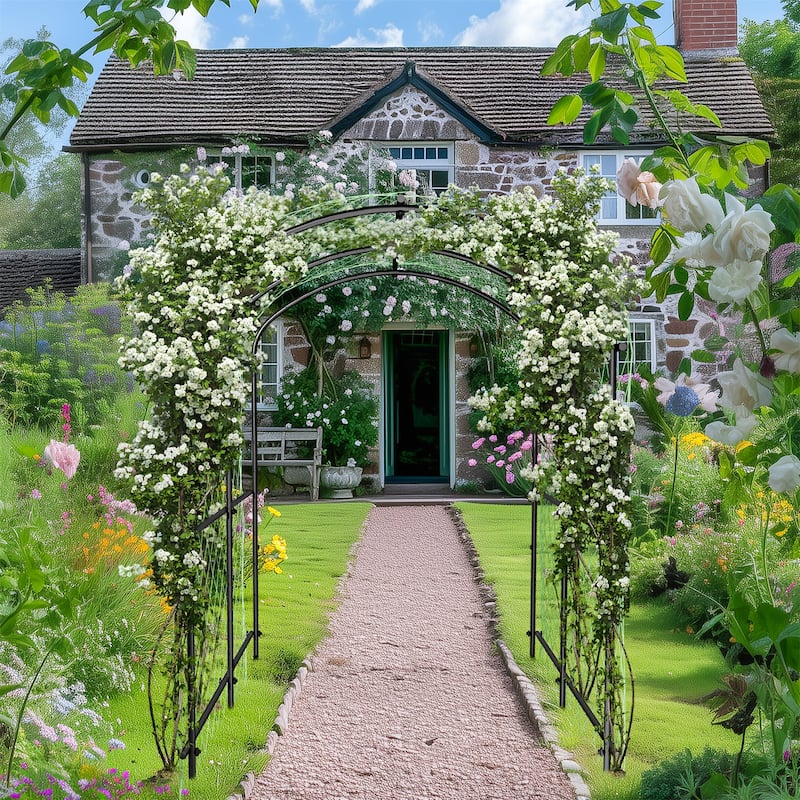 Garden Arch Tunnel Trellis Outdoor Tall Metal Arbor Walkway for Climbing Plants Vines Vegetables Yard Lawn Cucumber