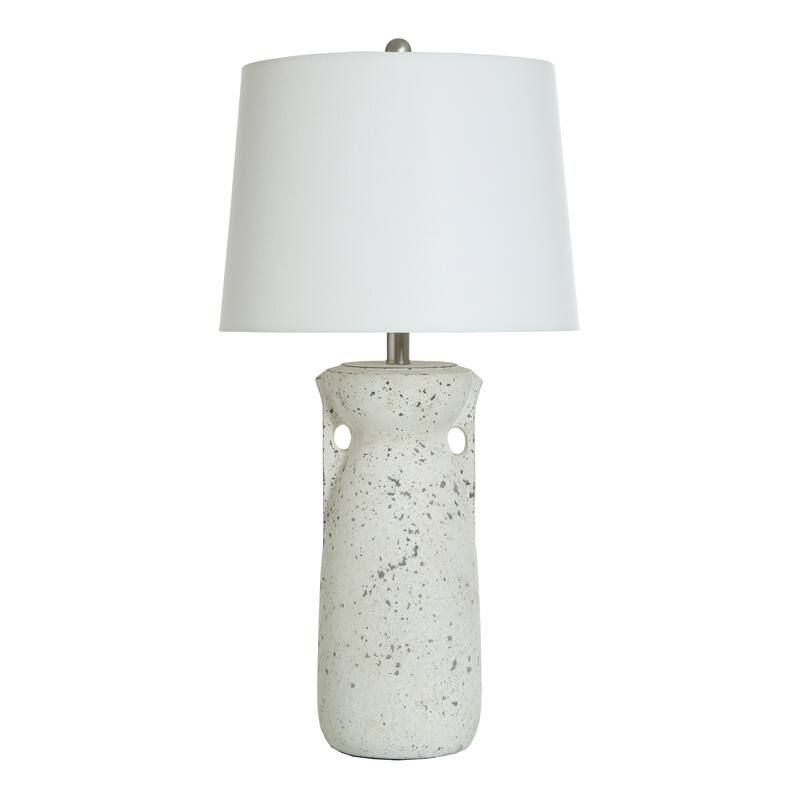 Speckled Cream Table Lamp - Textured Finish on Cement Body - Off-White Shade - Speckled Cream, Off-White