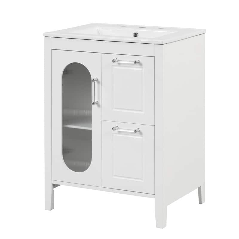 24" Bathroom Vanity Cabinet with Sink,Two Drawers and Door