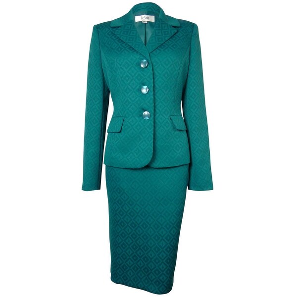 Le Suit Women's Woven Pattern Vienna Skirt Suit - peacock - 6